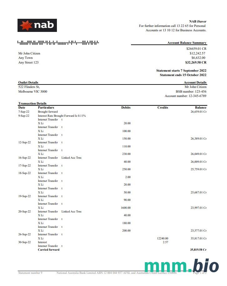 Australia macquire wyciąg bankowy łatwy do wypełnienia szablon w formacie Excel i PDF